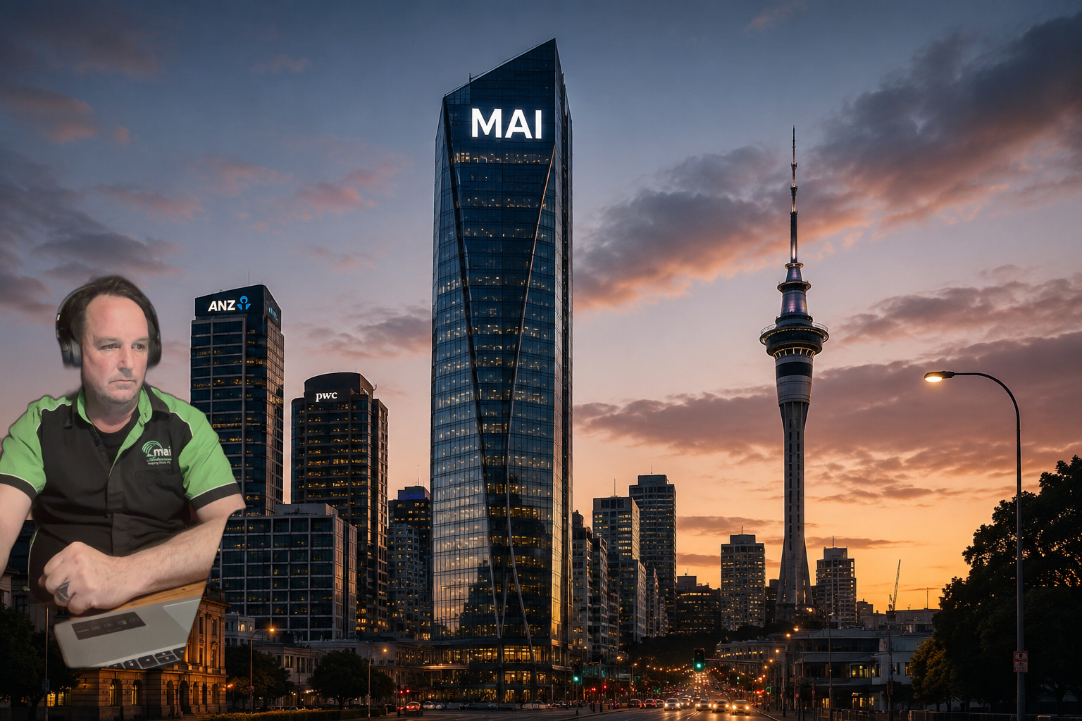 The MAI Story. Auckland skyline and the dream